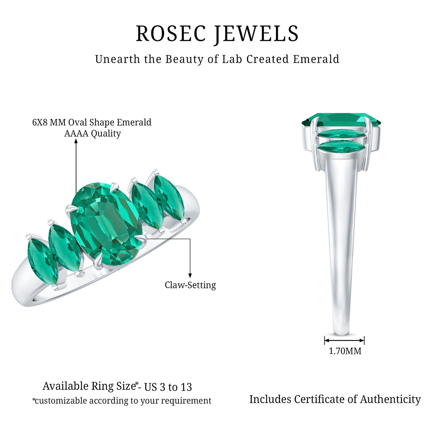 Oval and Marquise Cut Lab Created Emerald Five Stone Ring