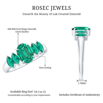 Oval and Marquise Cut Lab Created Emerald Five Stone Ring