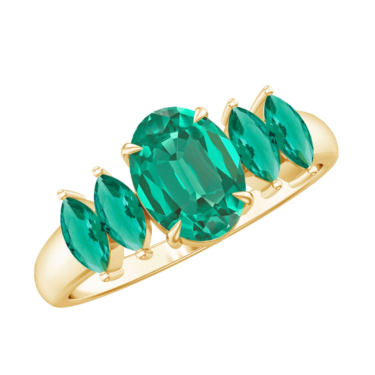 Oval and Marquise Cut Lab Created Emerald Five Stone Ring