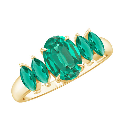 Oval and Marquise Cut Lab Created Emerald Five Stone Ring