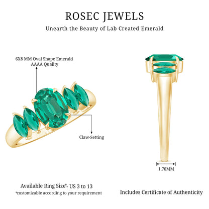 Oval and Marquise Cut Lab Created Emerald Five Stone Ring