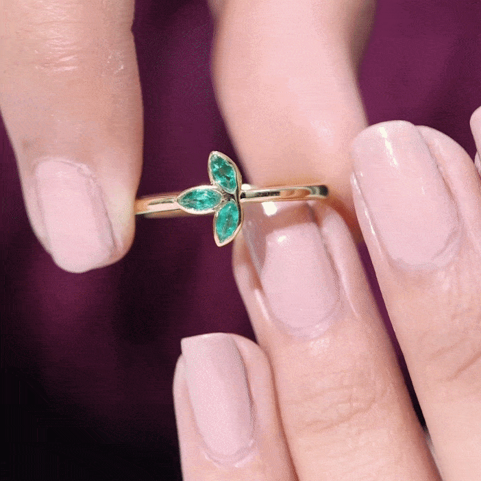 Marquise Cut Emerald Leaf Promise Ring in Bezel Setting