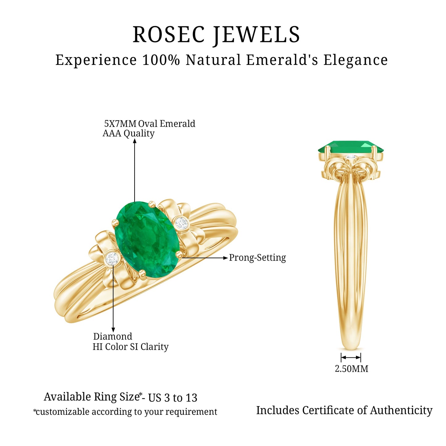 Oval Cut Emerald Solitaire Engagement Ring with Bow Design