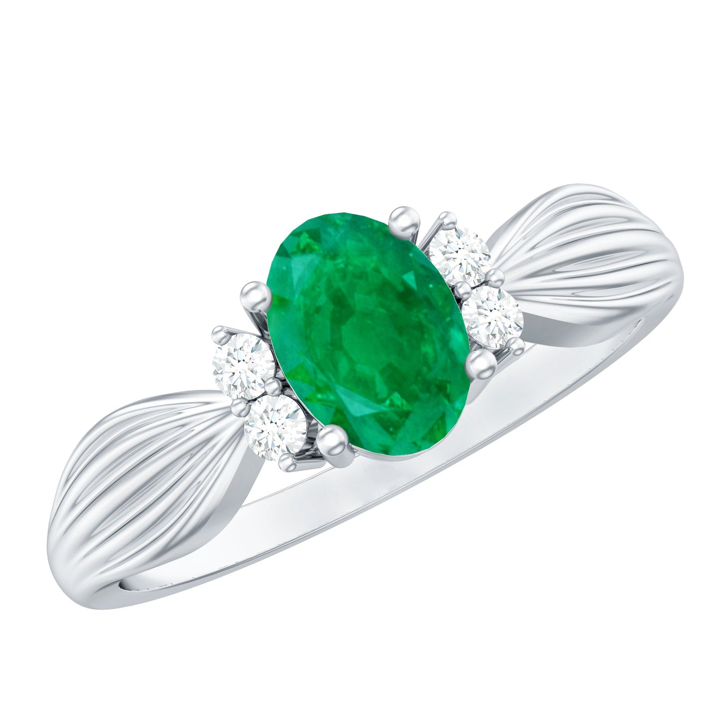 Natural 0.7 Carat Emerald Oval Engagement Ring with Diamond