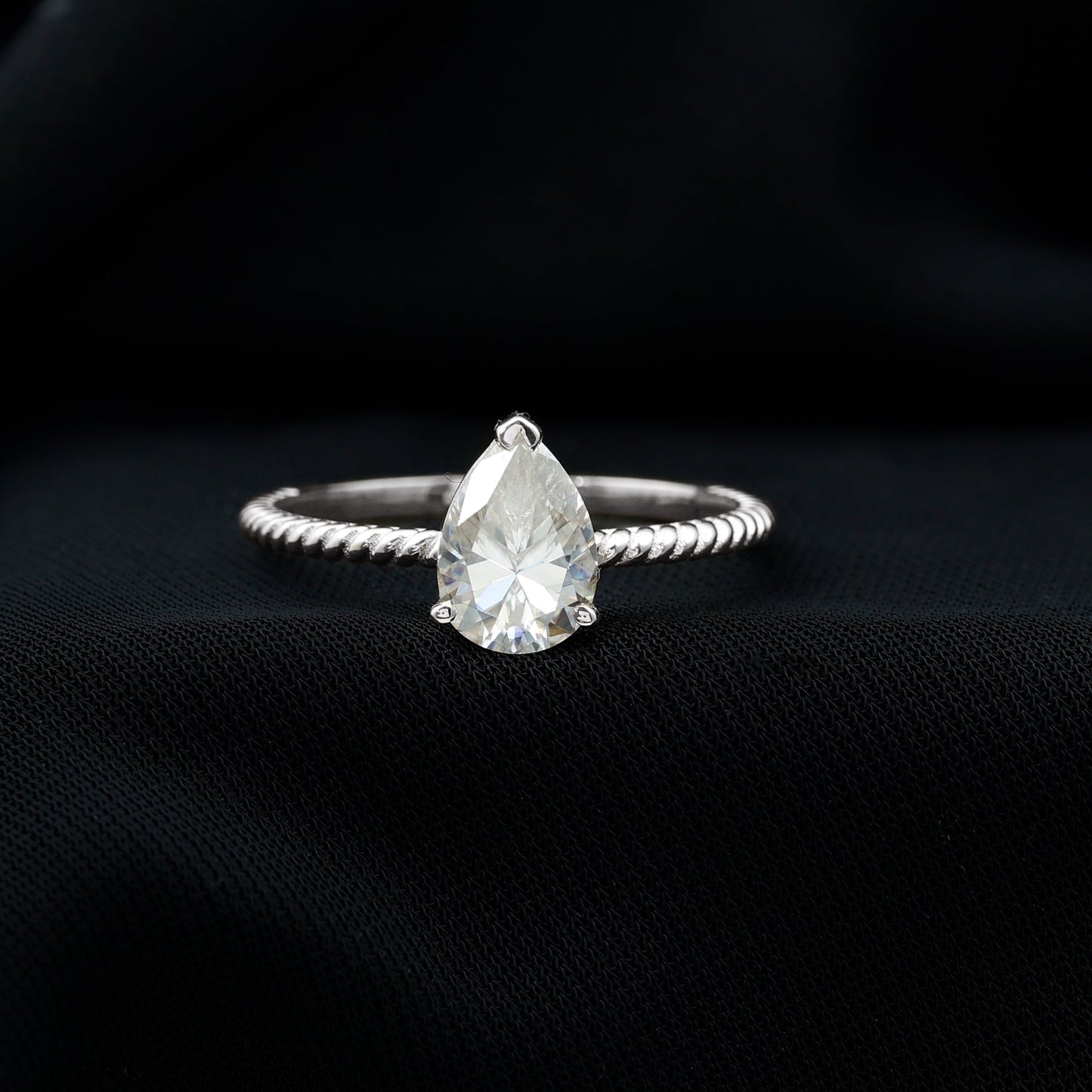 Brilliant Cut Solitaire Moissanite Pear Shaped Engagement Ring