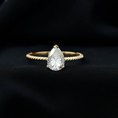 Brilliant Cut Solitaire Moissanite Pear Shaped Engagement Ring