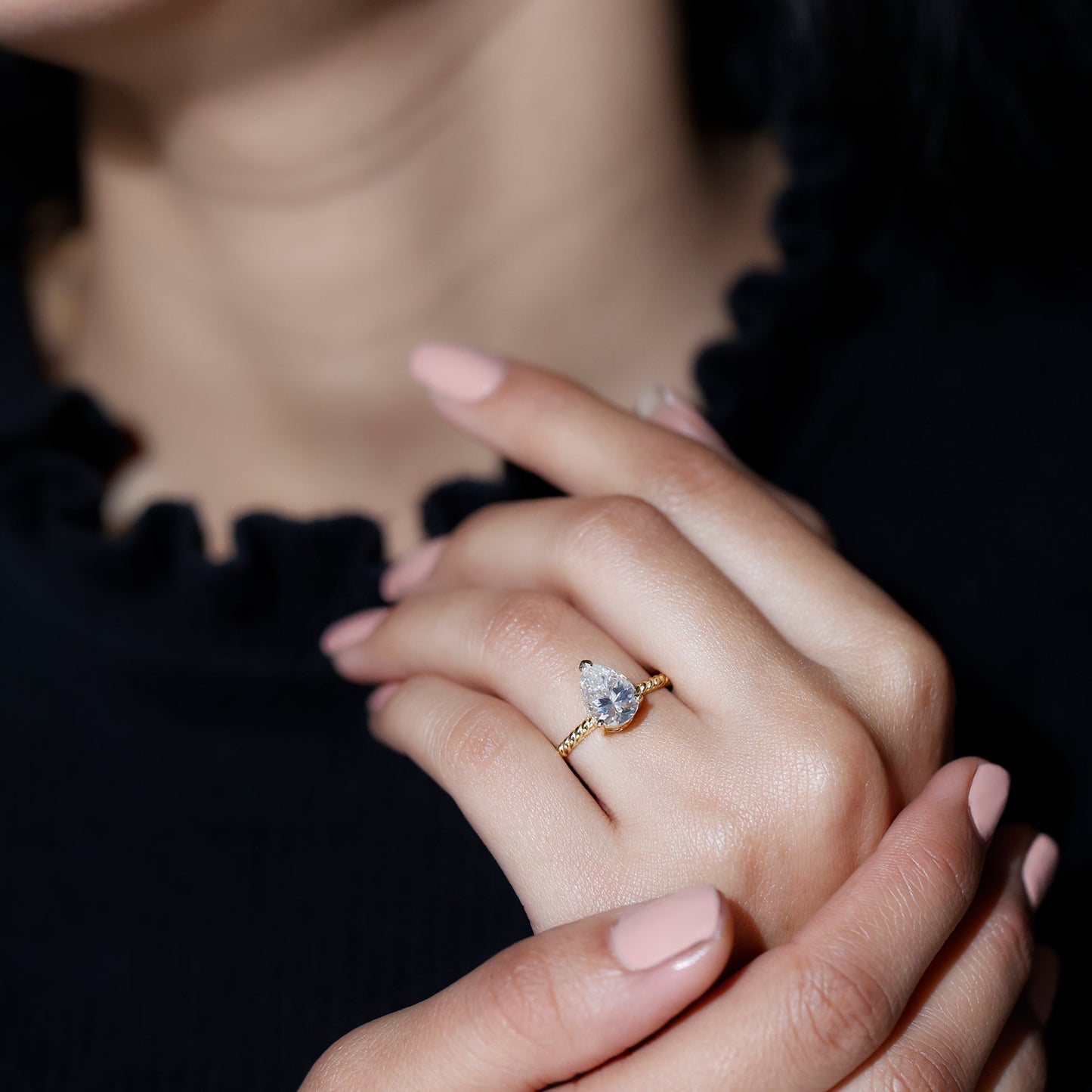 Brilliant Cut Solitaire Moissanite Pear Shaped Engagement Ring