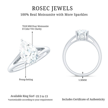 Pear Shaped Moissanite Split Shank Engagement Ring