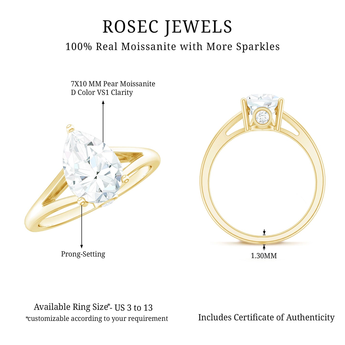Pear Shaped Moissanite Split Shank Engagement Ring