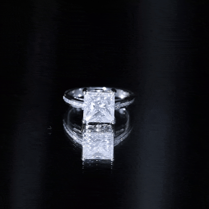 Solitaire Moissanite Princess Cut Engagement Ring with Side Stones