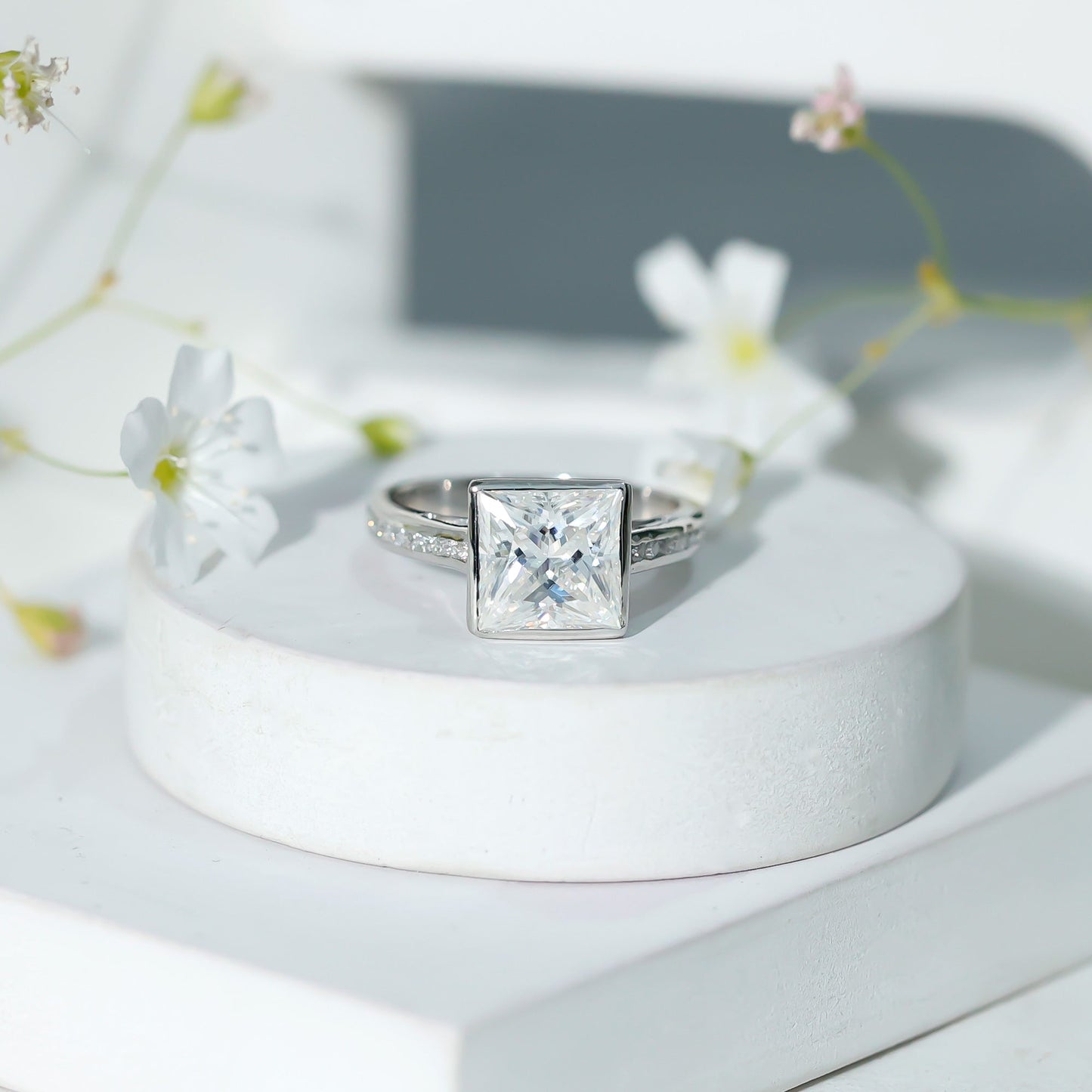 3 CT Moissanite Bezel Set Engagement Ring with Channel Set