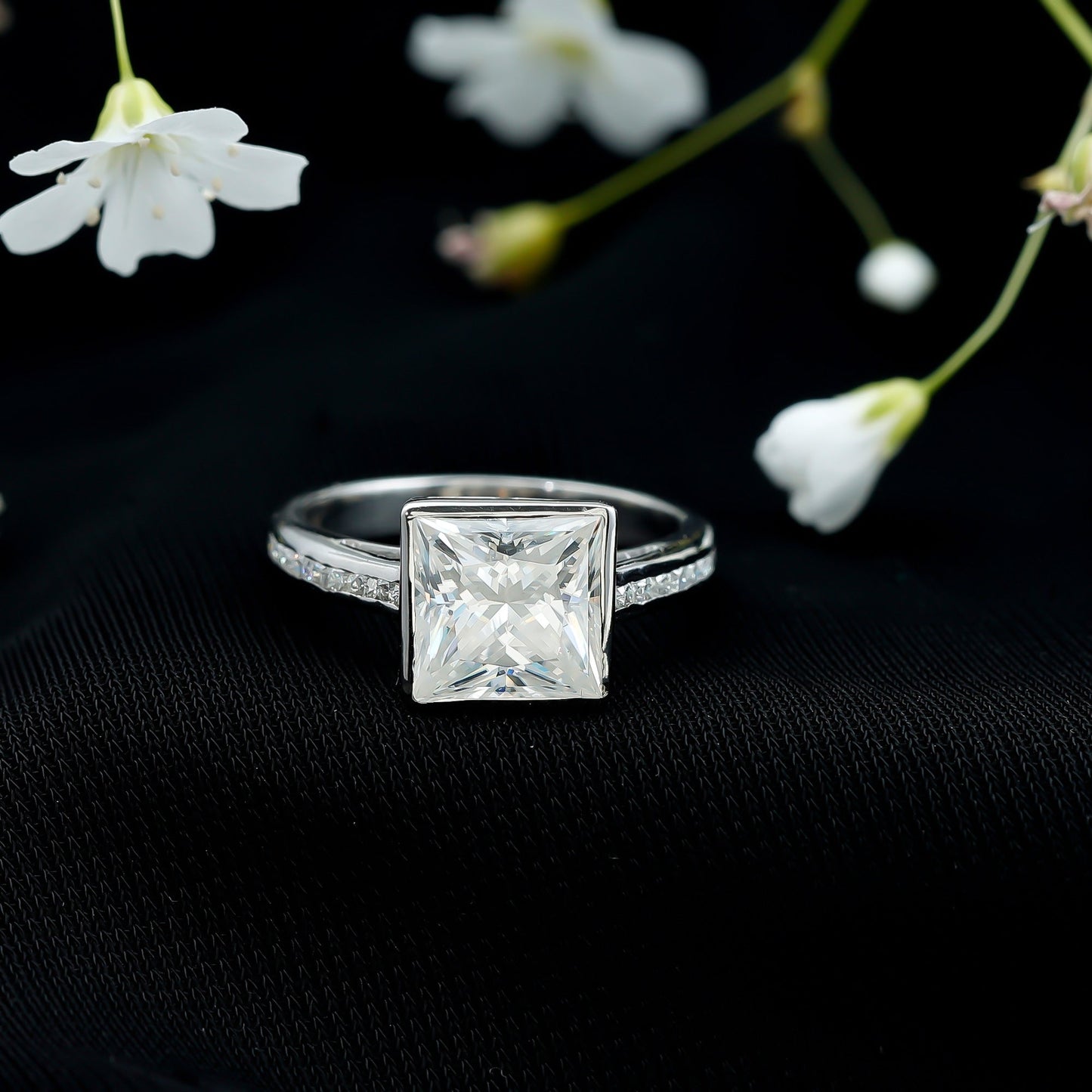 3 CT Moissanite Bezel Set Engagement Ring with Channel Set