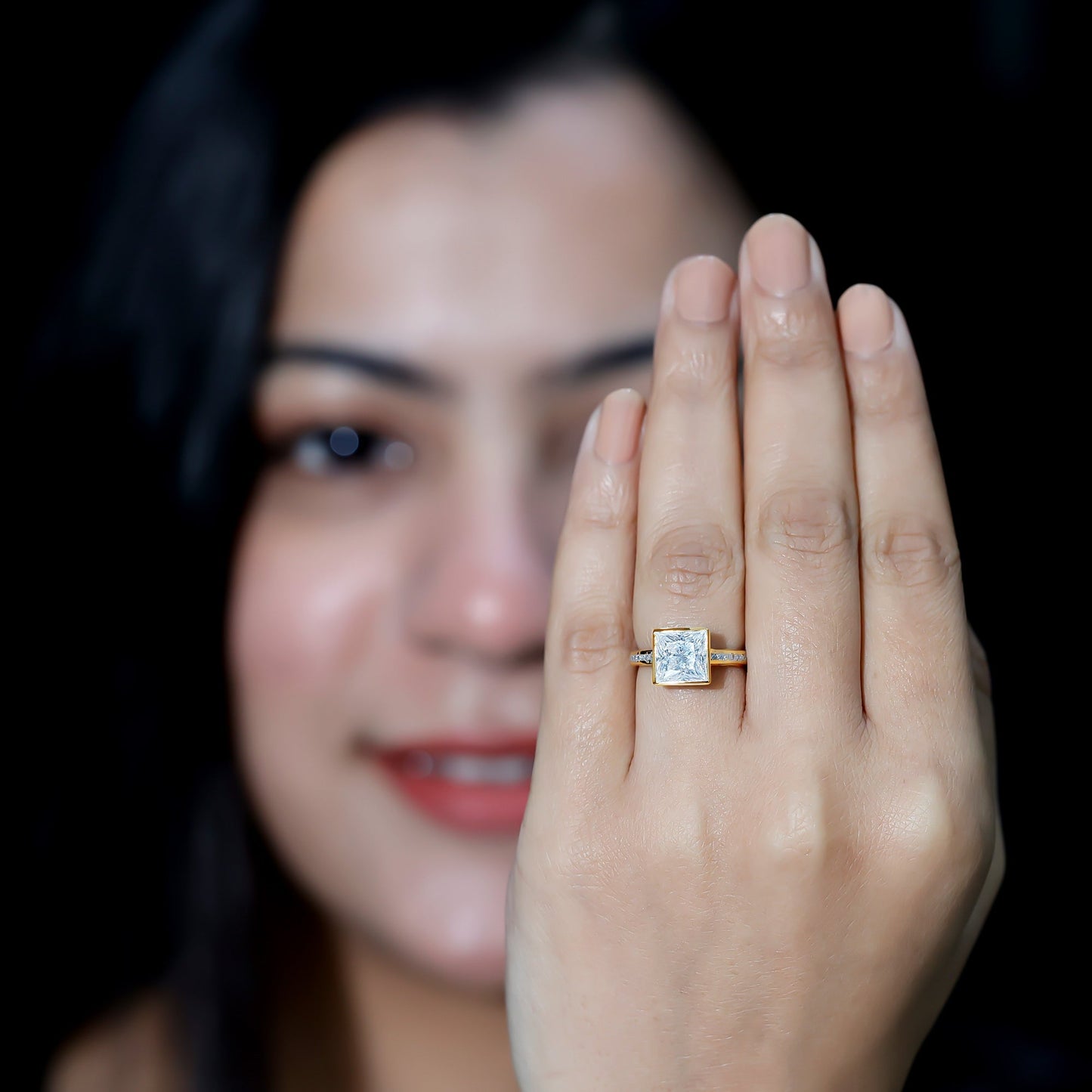 3 CT Moissanite Bezel Set Engagement Ring with Channel Set
