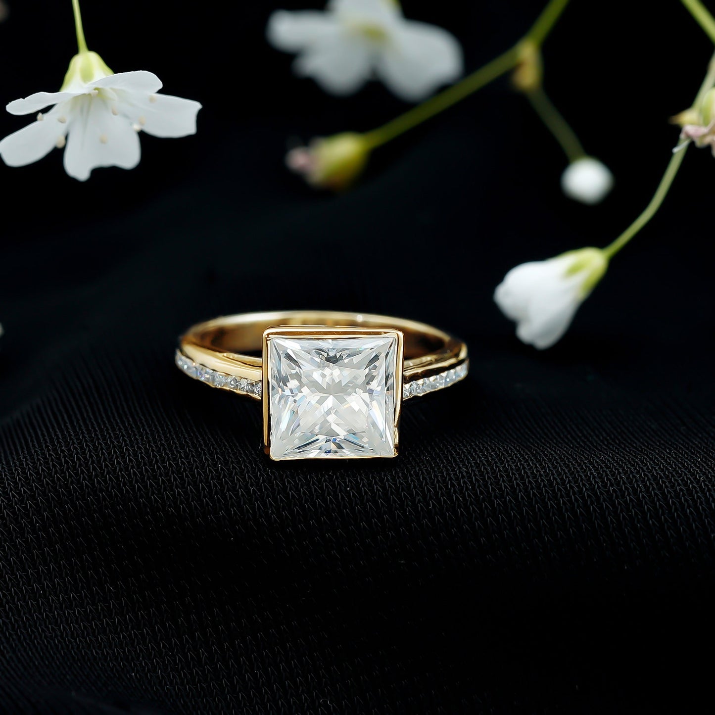 3 CT Moissanite Bezel Set Engagement Ring with Channel Set