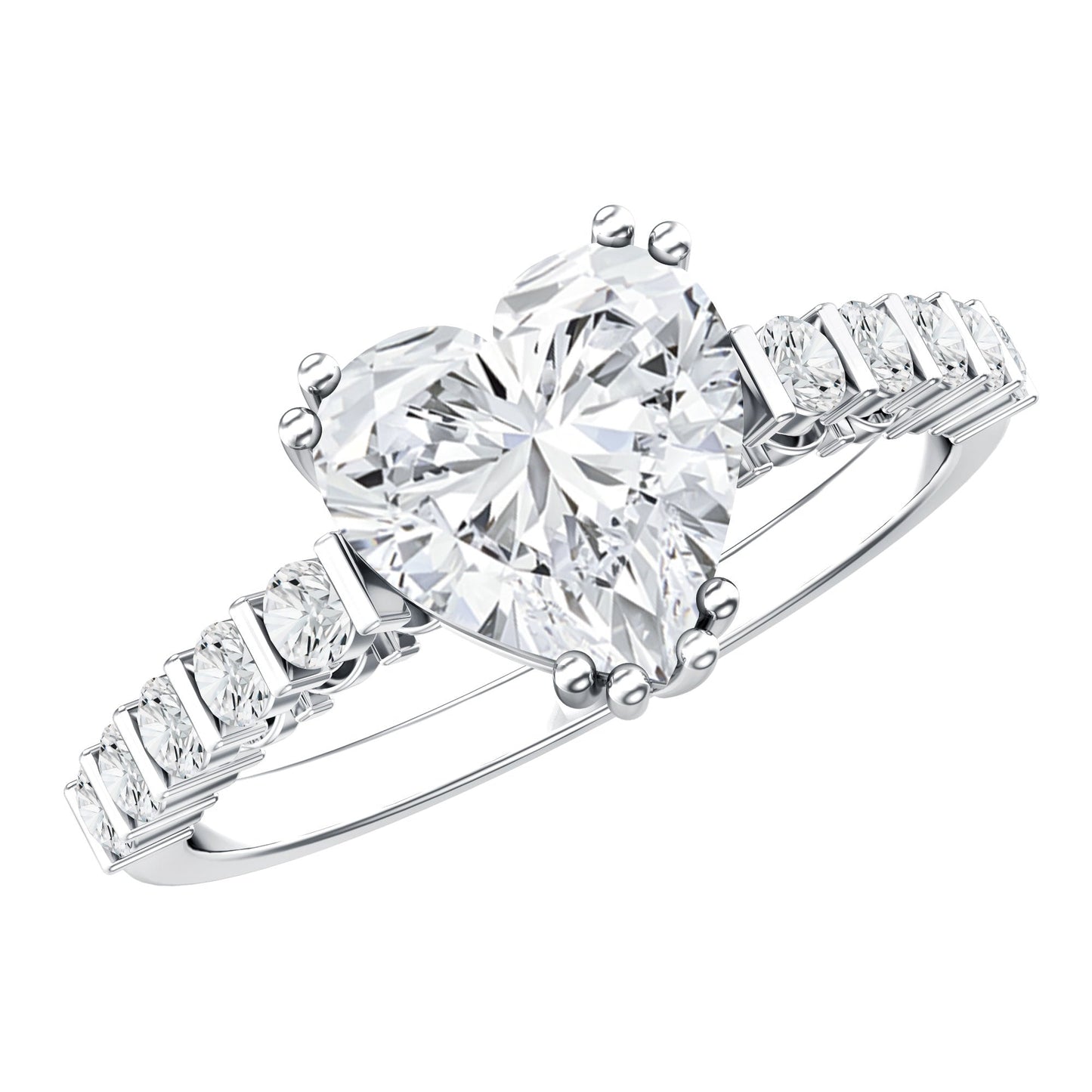 Certified 2 Carat Moissanite Heart Engagement Ring with Side Stones