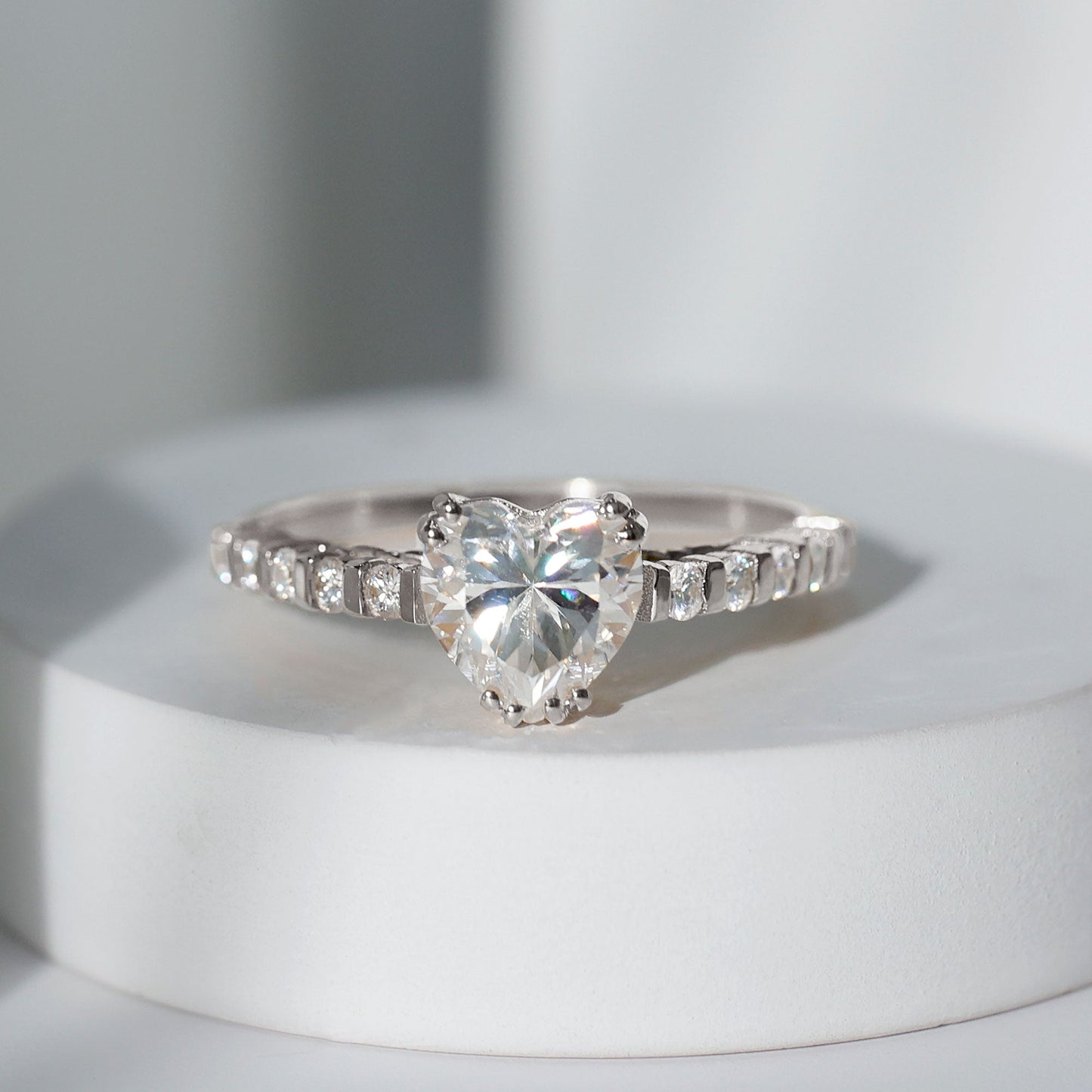 Certified 2 Carat Moissanite Heart Engagement Ring with Side Stones