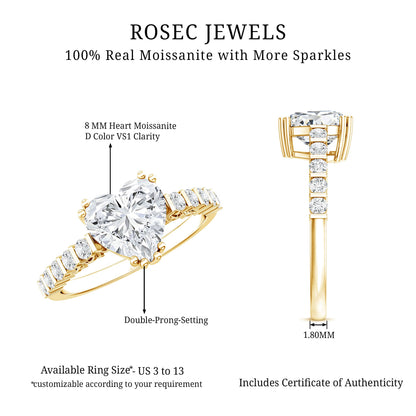 Certified 2 Carat Moissanite Heart Engagement Ring with Side Stones