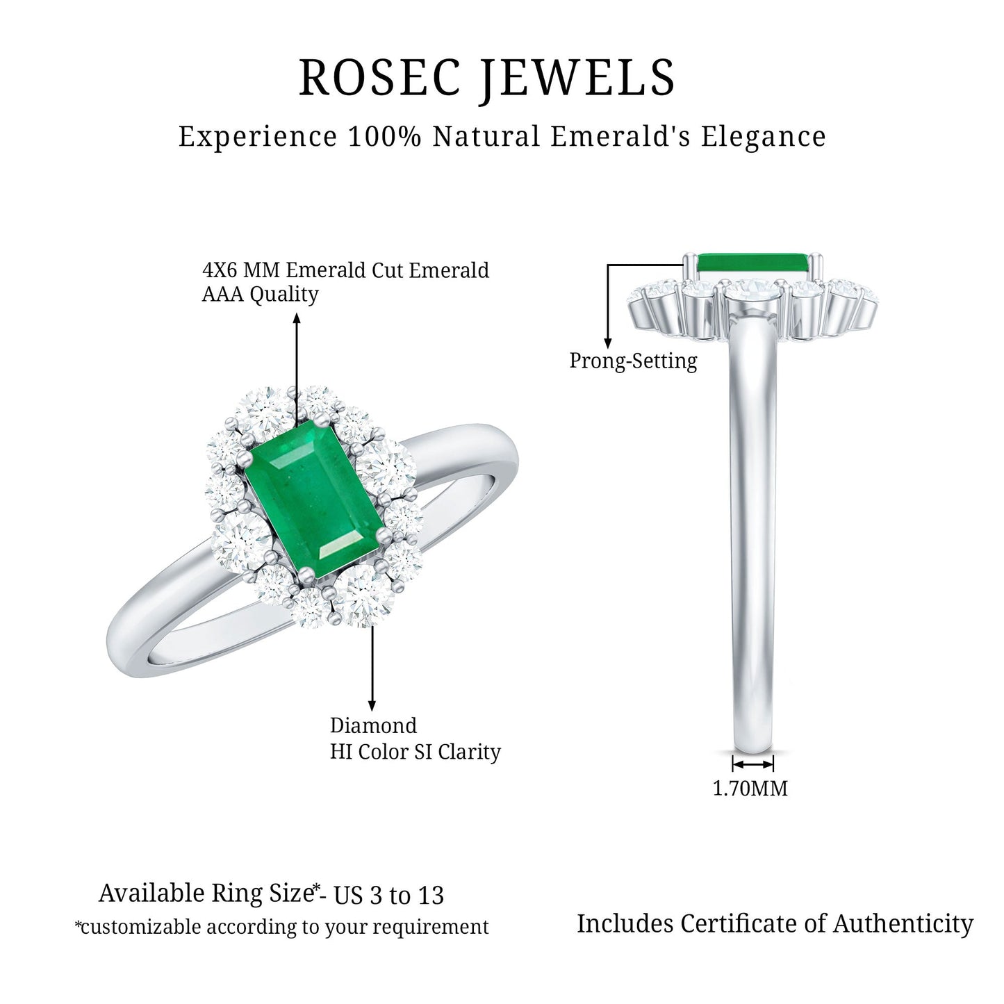 Classic Emerald Cut Emerald Engagement Ring with Diamond Halo