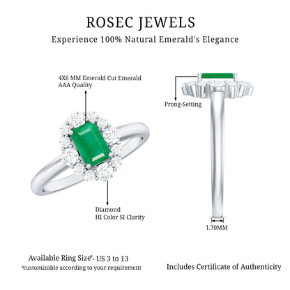 Classic Emerald Cut Emerald Engagement Ring with Diamond Halo