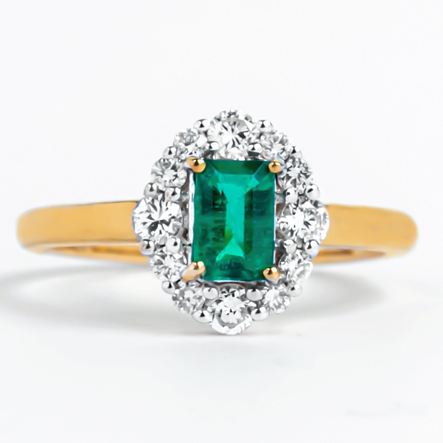 Classic Emerald Cut Emerald Engagement Ring with Diamond Halo