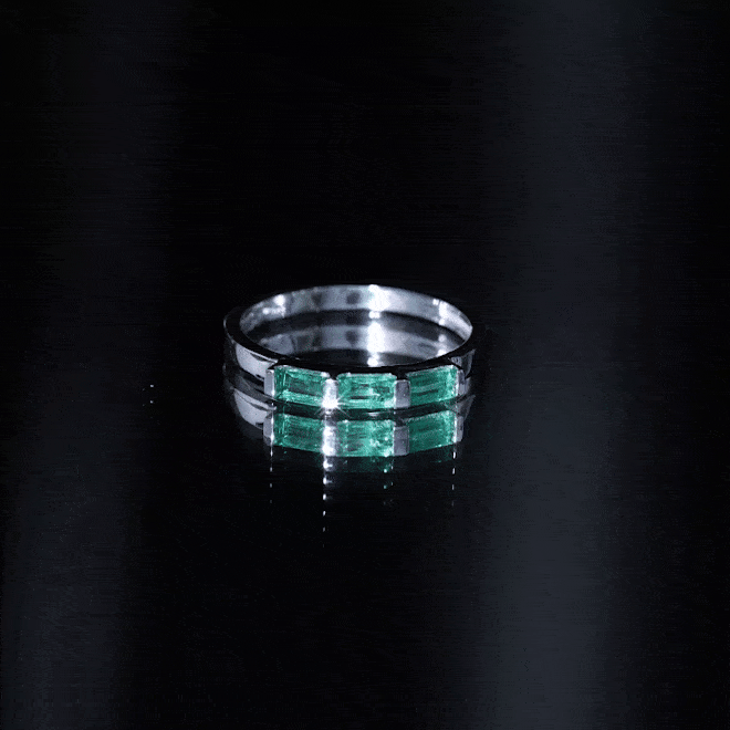 Baguette Cut Real Emerald 3 Stone Ring with Certificate