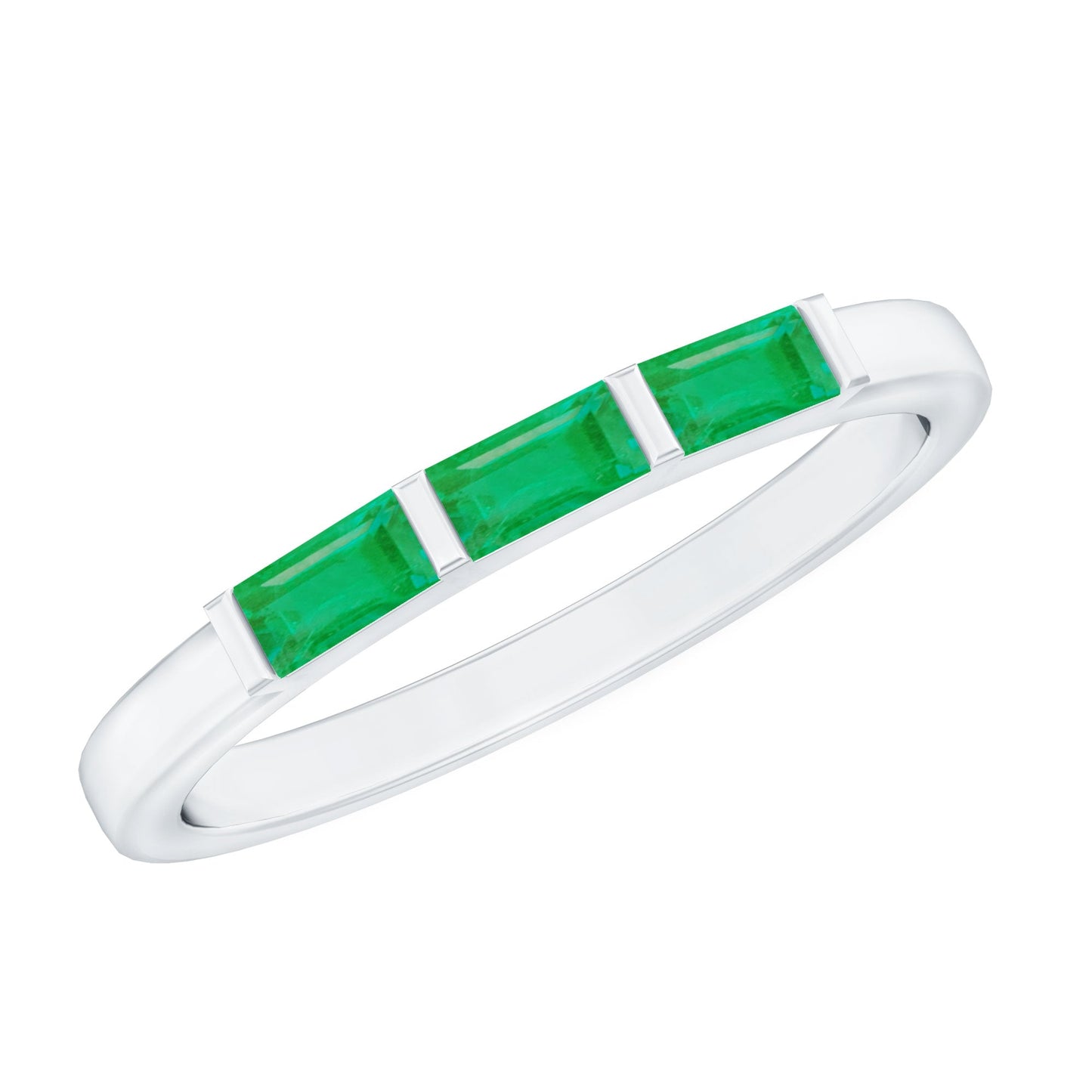 Baguette Cut Real Emerald 3 Stone Ring with Certificate