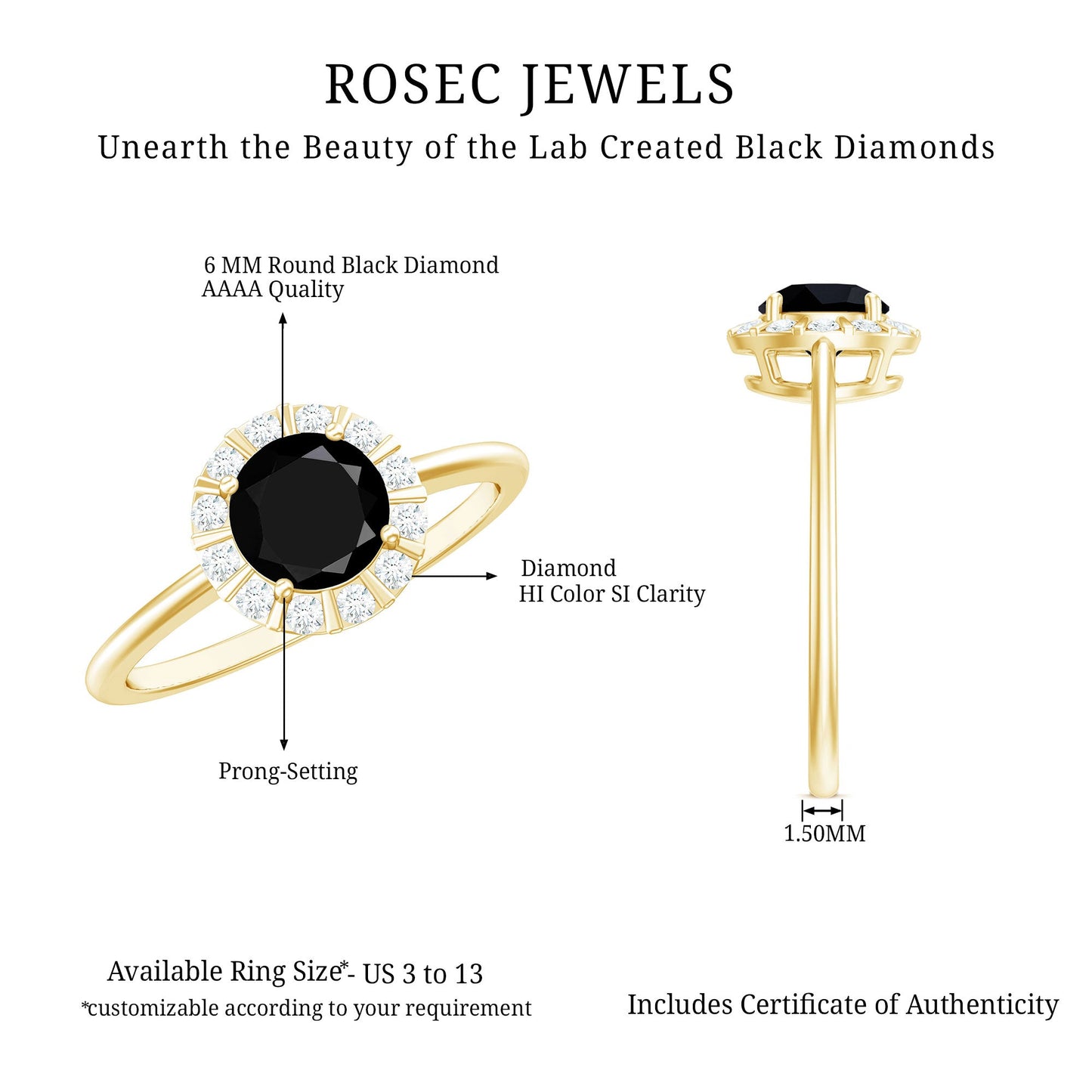 1.3 Carat Lab Created Black and White Diamond Halo Engagement Ring