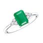 Octagon Cut Emerald Engagement Ring with Diamond Trio