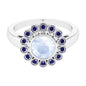 0.8 Carat Bezel Set Moonstone Vintage Inspired Engagement Ring with Blue Sapphire
