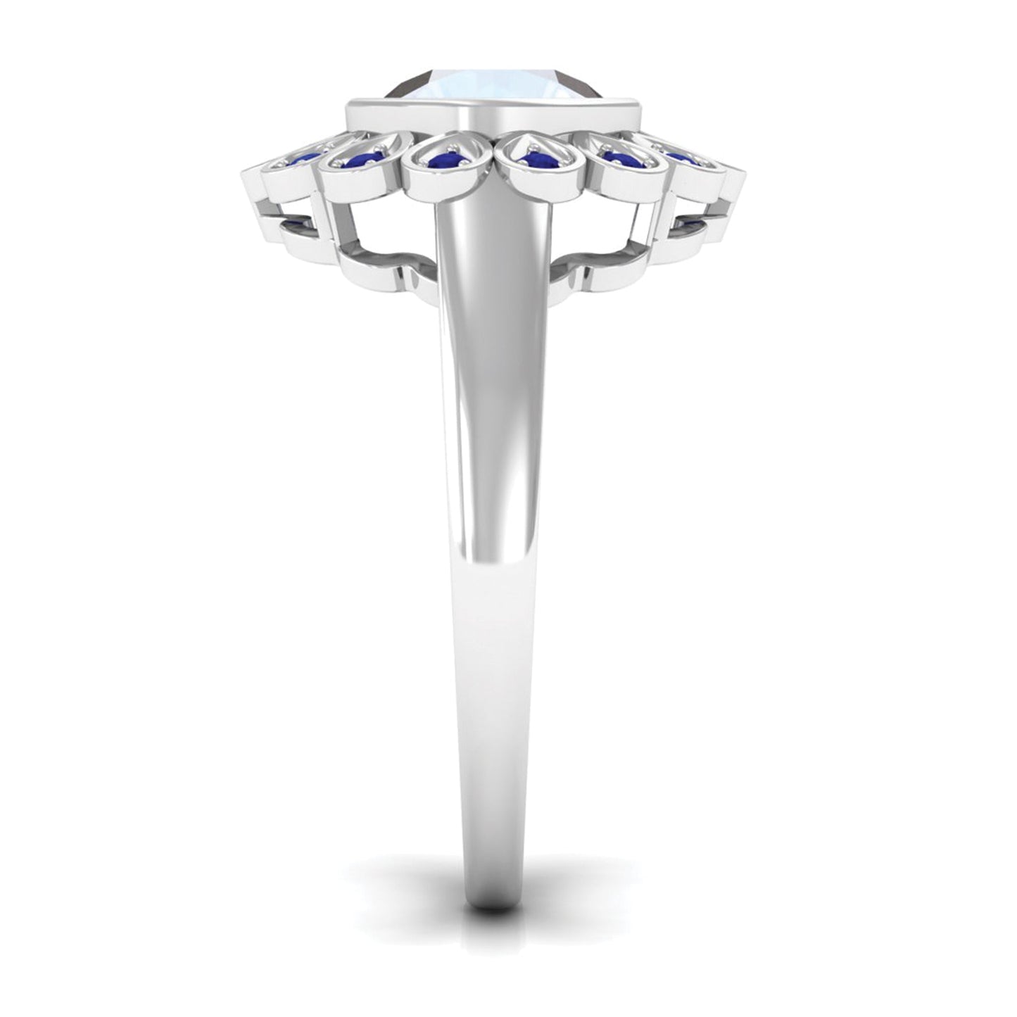 0.8 Carat Bezel Set Moonstone Vintage Inspired Engagement Ring with Blue Sapphire