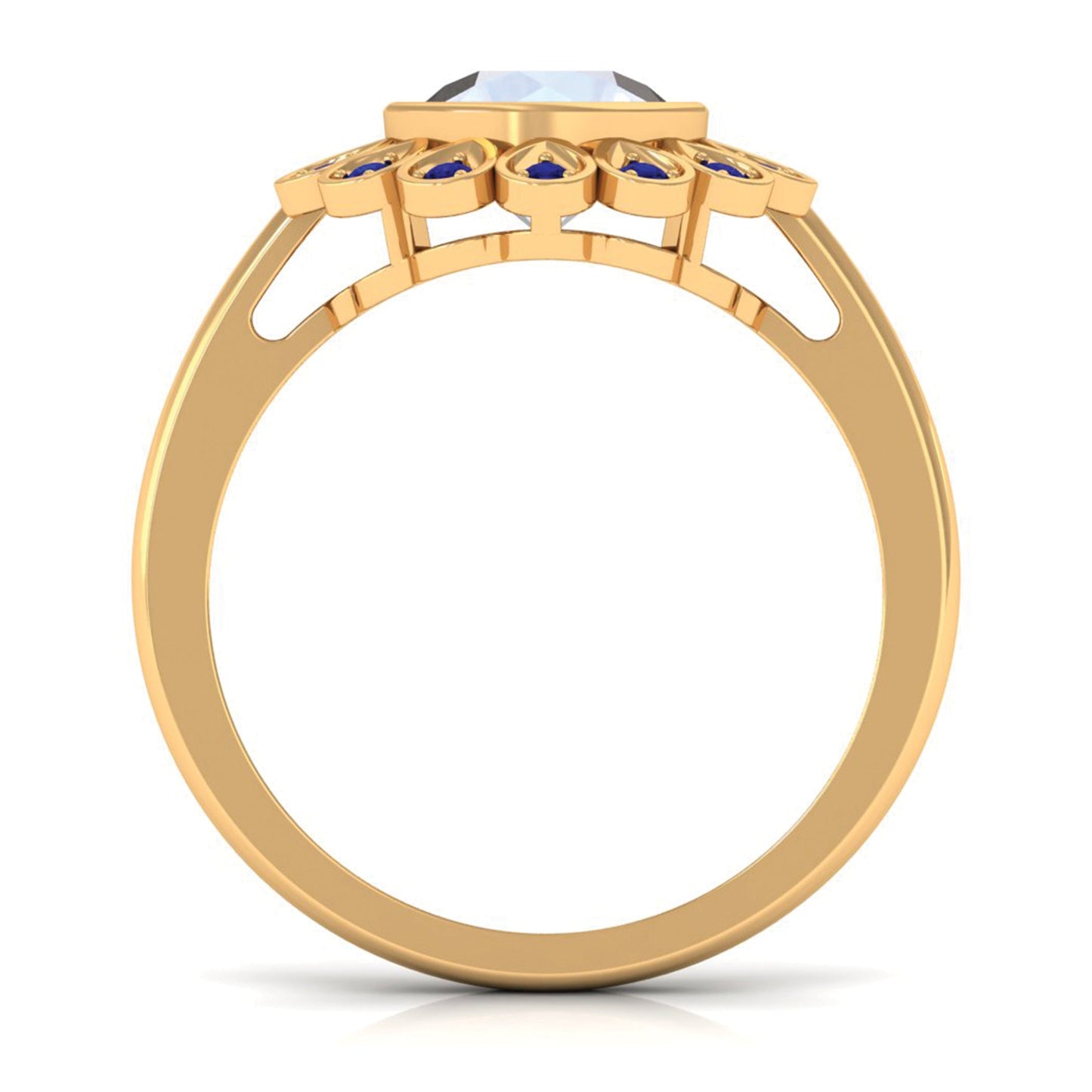 0.8 Carat Bezel Set Moonstone Vintage Inspired Engagement Ring with Blue Sapphire
