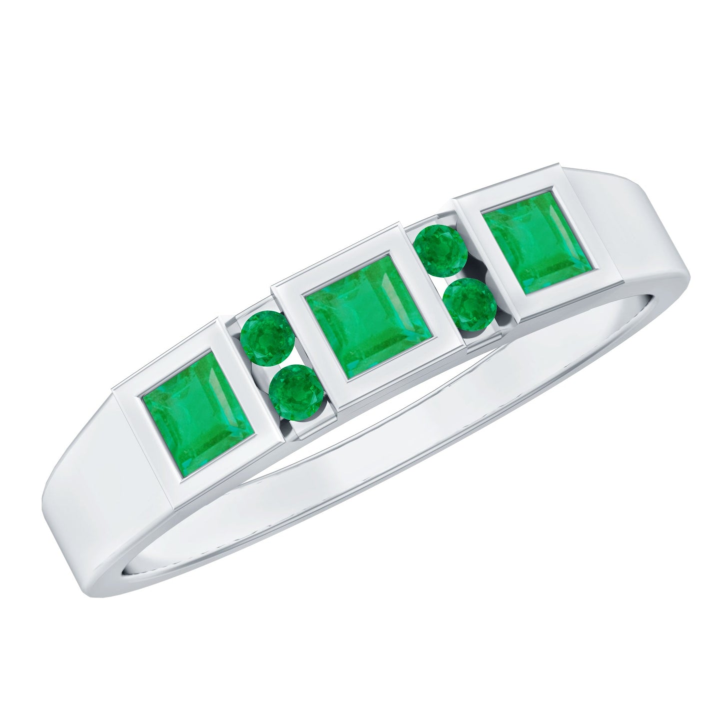 Natural Emerald Princess Cut Band Ring