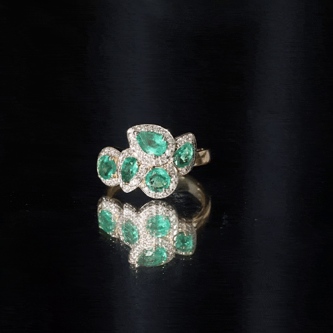 Natural Emerald and Diamond Cluster Engagement Ring