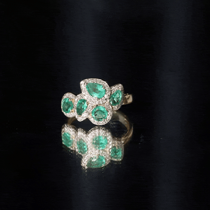 Natural Emerald and Diamond Cluster Engagement Ring