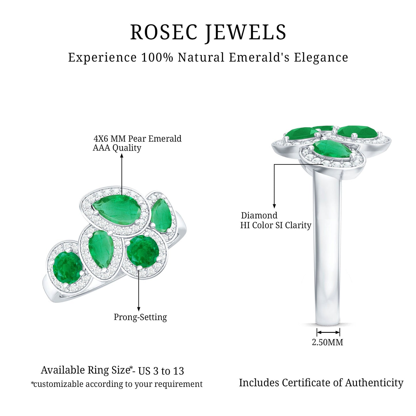 Natural Emerald and Diamond Cluster Engagement Ring