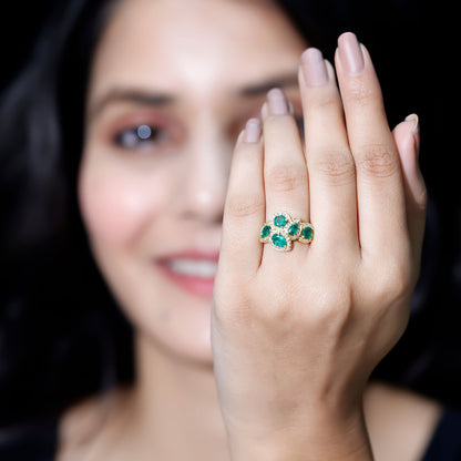 Natural Emerald and Diamond Cluster Engagement Ring