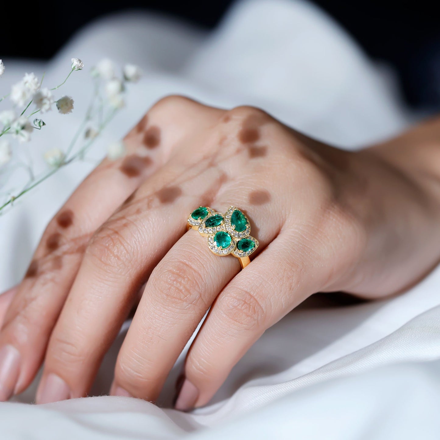 Natural Emerald and Diamond Cluster Engagement Ring