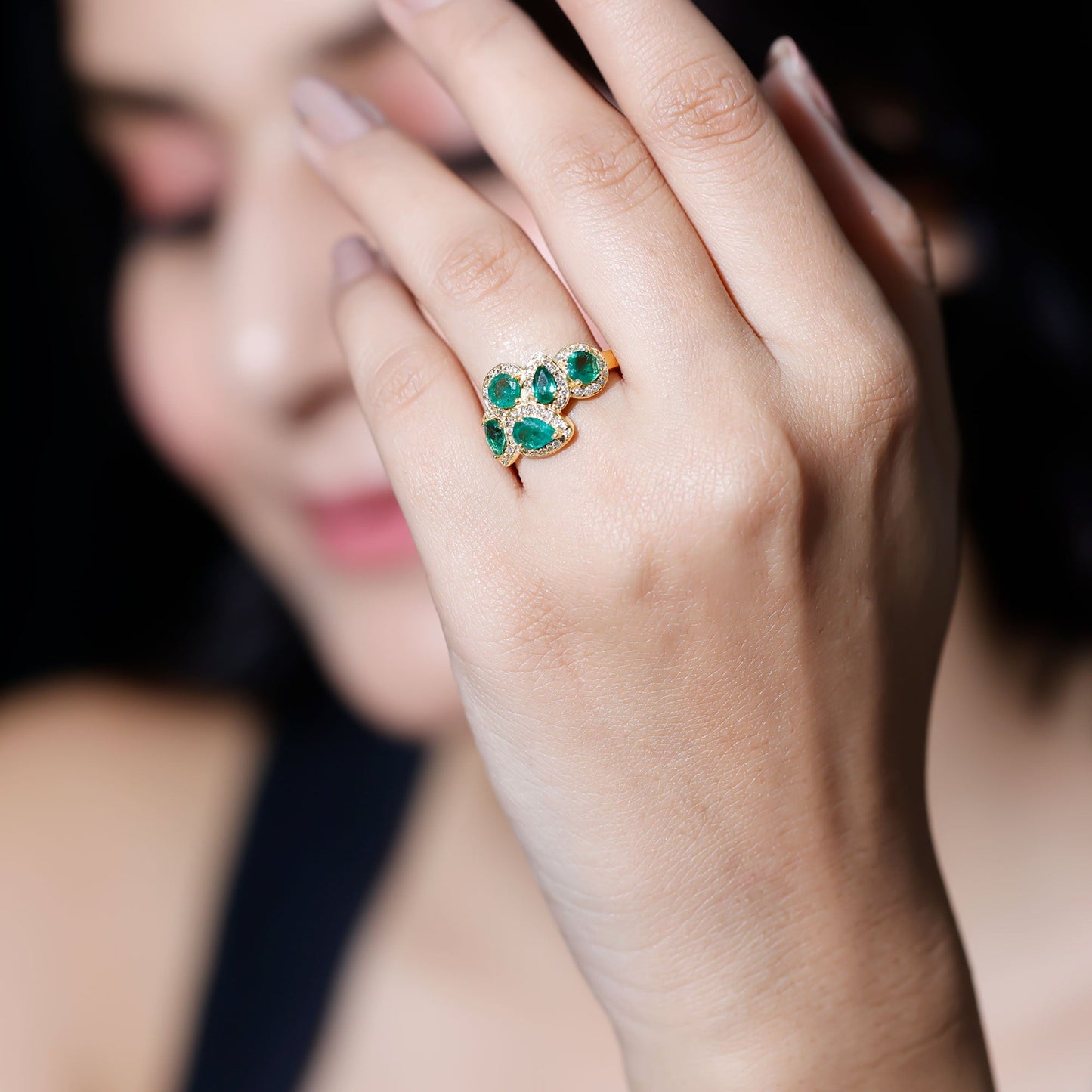 Natural Emerald and Diamond Cluster Engagement Ring