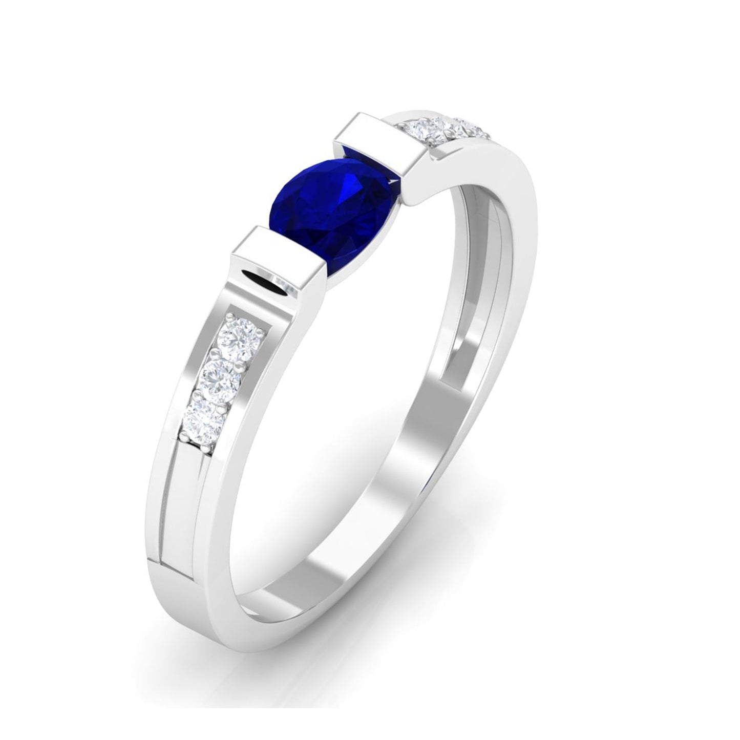 East West Style Oval Blue Sapphire Solitaire Ring with Diamond