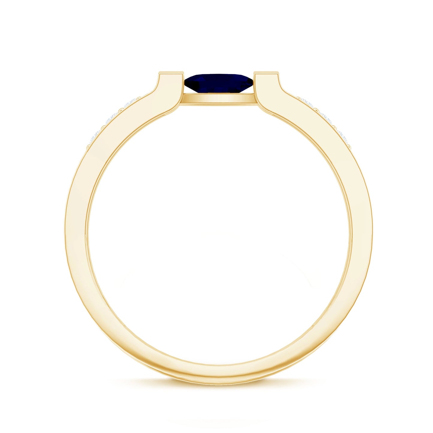 East West Style Oval Blue Sapphire Solitaire Ring with Diamond
