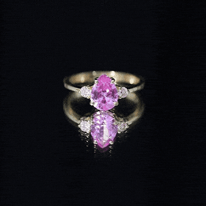 1 CT Lab Grown Pink Sapphire Teardrop Engagement Ring with Diamond