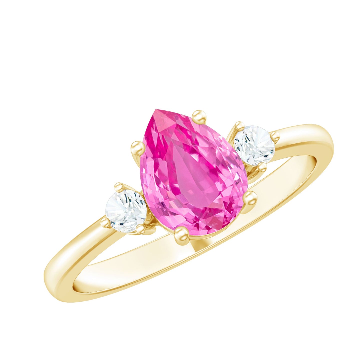 1 CT Lab Grown Pink Sapphire Teardrop Engagement Ring with Diamond