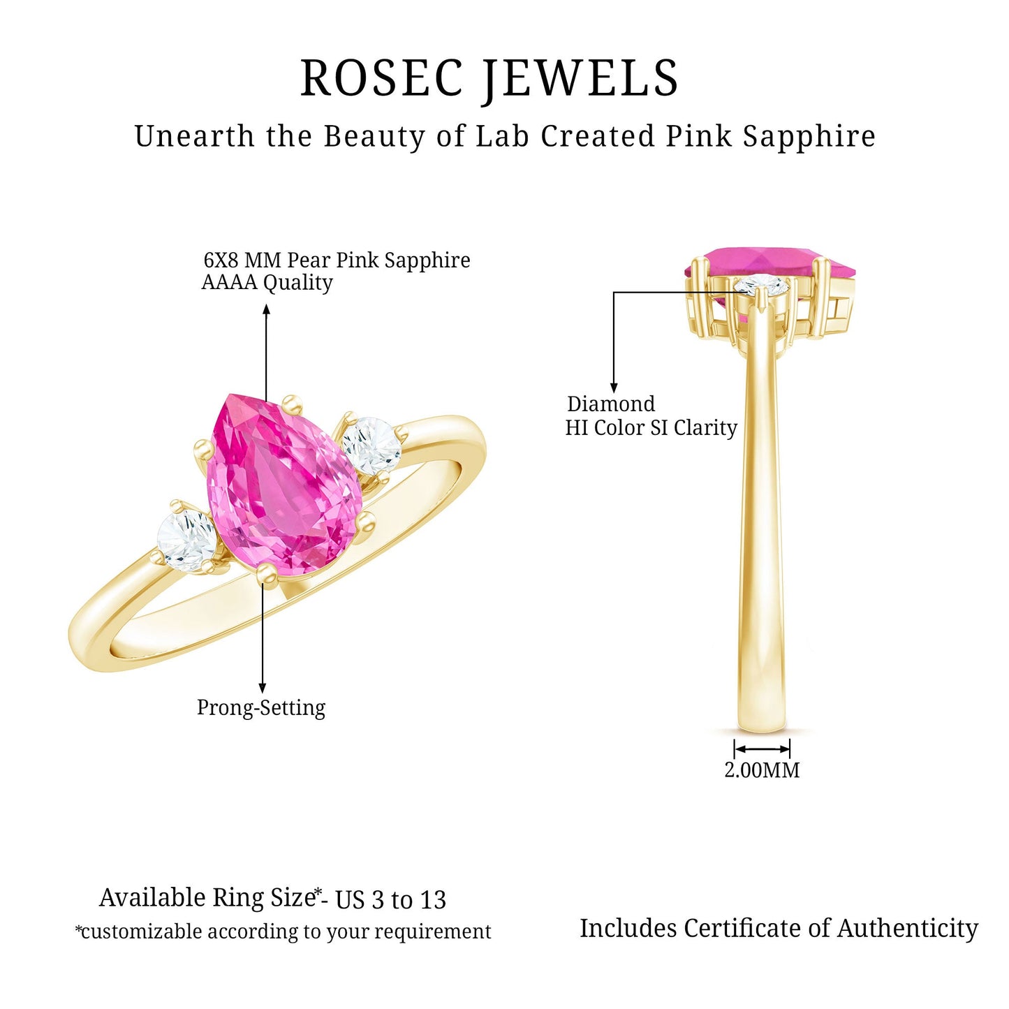 1 CT Lab Grown Pink Sapphire Teardrop Engagement Ring with Diamond