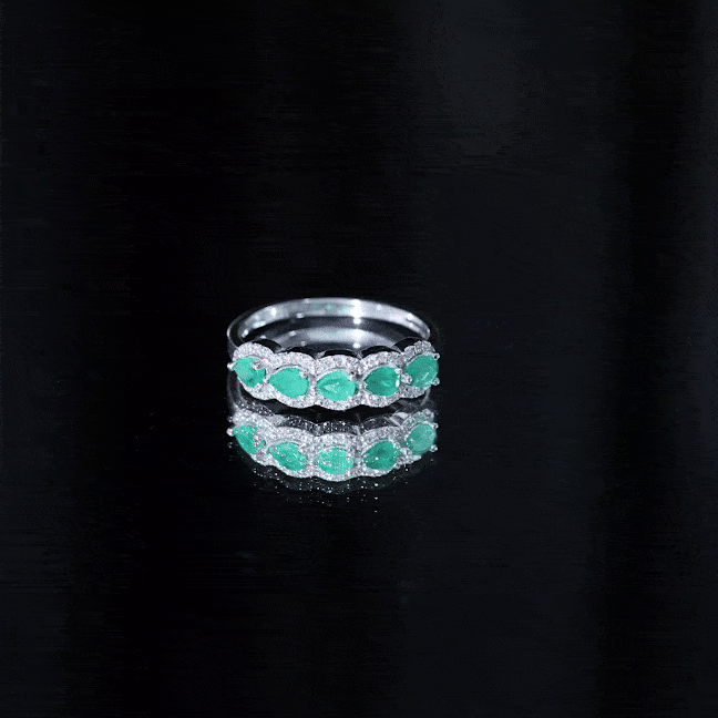 Pear Shape Emerald Anniversary Wedding Ring with Diamond Accent