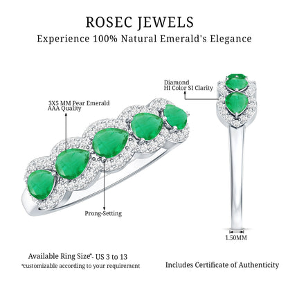 Pear Shape Emerald Anniversary Wedding Ring with Diamond Accent