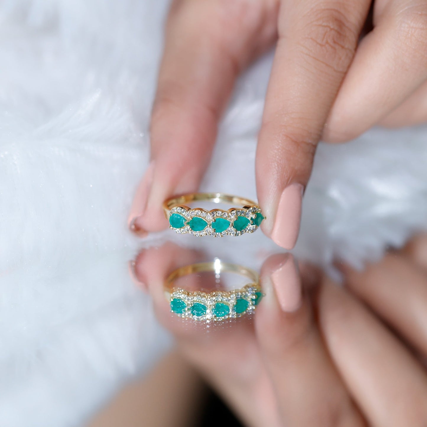 Pear Shape Emerald Anniversary Wedding Ring with Diamond Accent