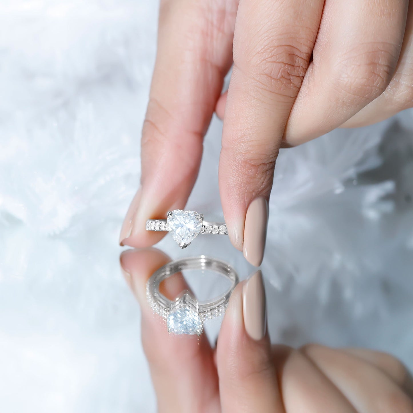 2 CT Moissanite Heart Engagement Ring With Side Stones