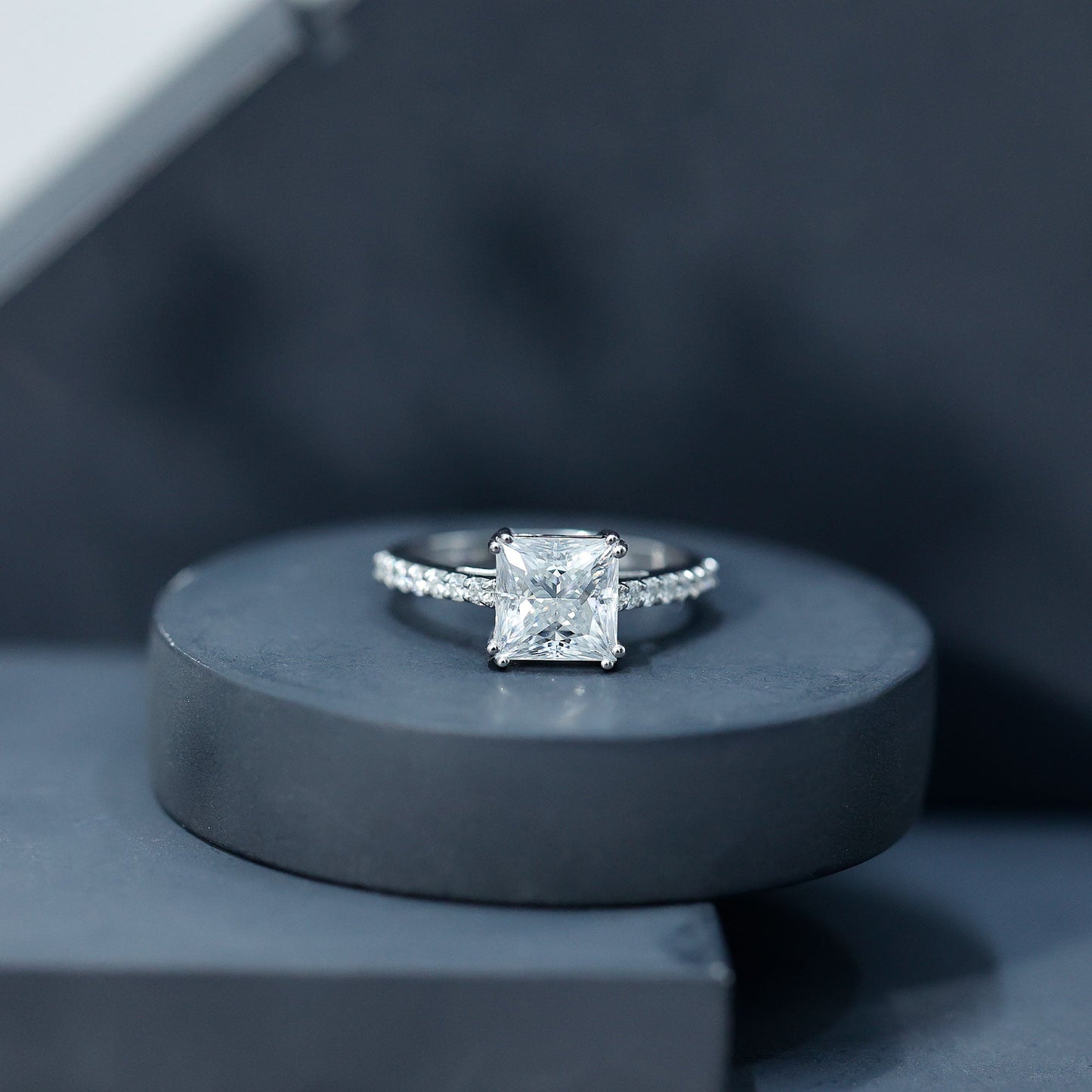 3 Carat Moissanite Princess Cut Engagement Ring With Double Prongs