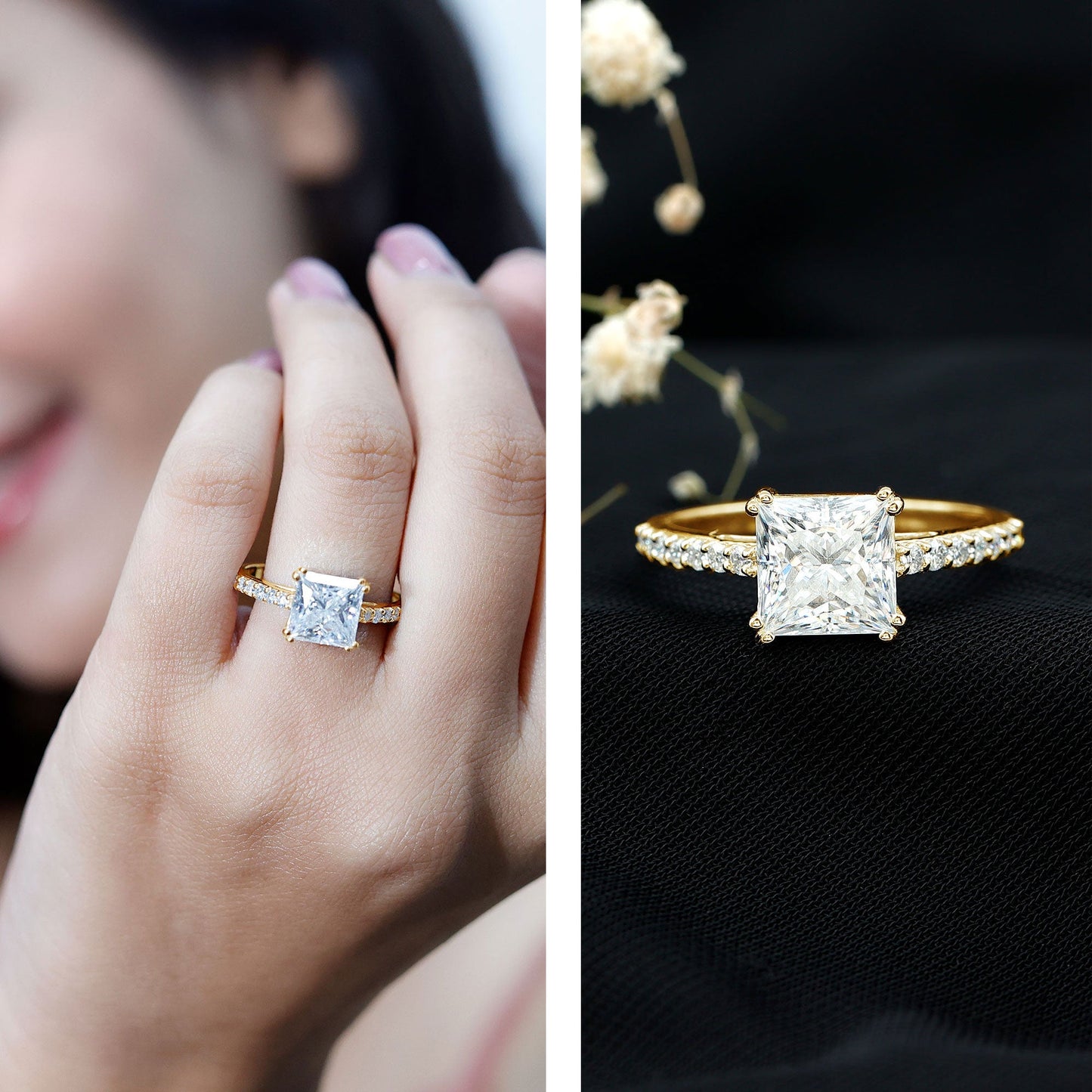 3 Carat Moissanite Princess Cut Engagement Ring With Double Prongs