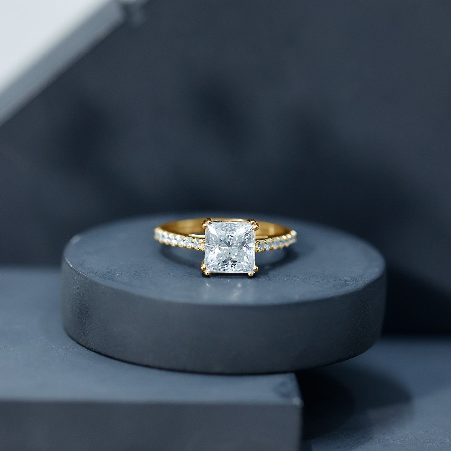 3 Carat Moissanite Princess Cut Engagement Ring With Double Prongs